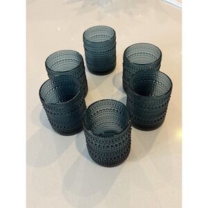 Fortessa Jupiter Double Old Fashion Glass 10oz Hobnail Cornflower Blue Set Of 6